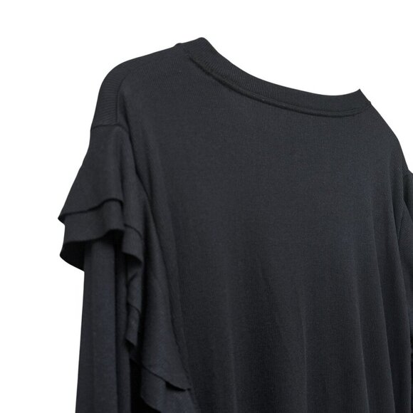 GAP Ruffle Tee Size XXL Black Ribbed Knit Modal Blend Womens Top Long Sleeve NWT - Picture 7 of 10